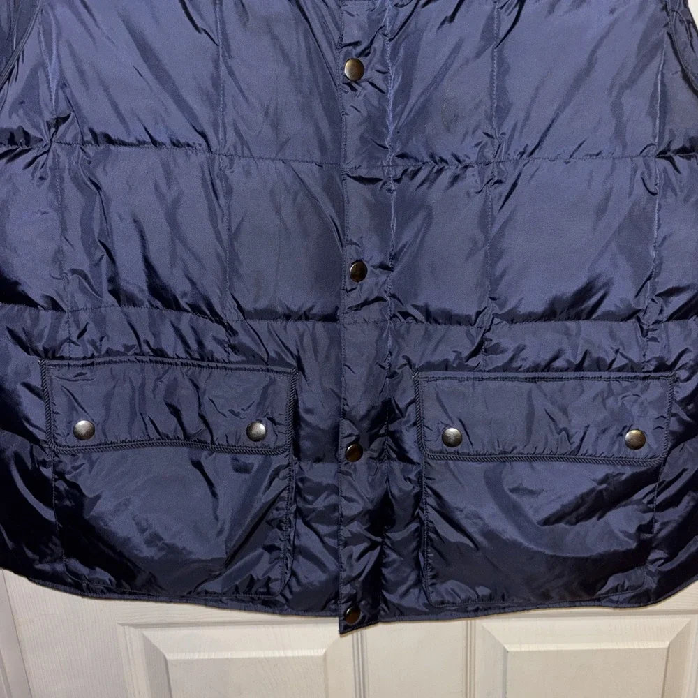 BANANA REPUBLIC Men XL Navy Down Quilted Puffer Vest Corduroy Panel Snap Pockets